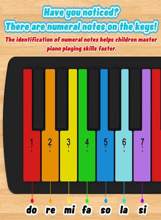 DERIKO Rainbow Roll Up Piano, 49-Key Flexible Electronic Keyboard with Built-in Speaker, 47 Tones, Portable Educational Music Toy for Kids, Birthday and Holiday Gift (1) - Image 5